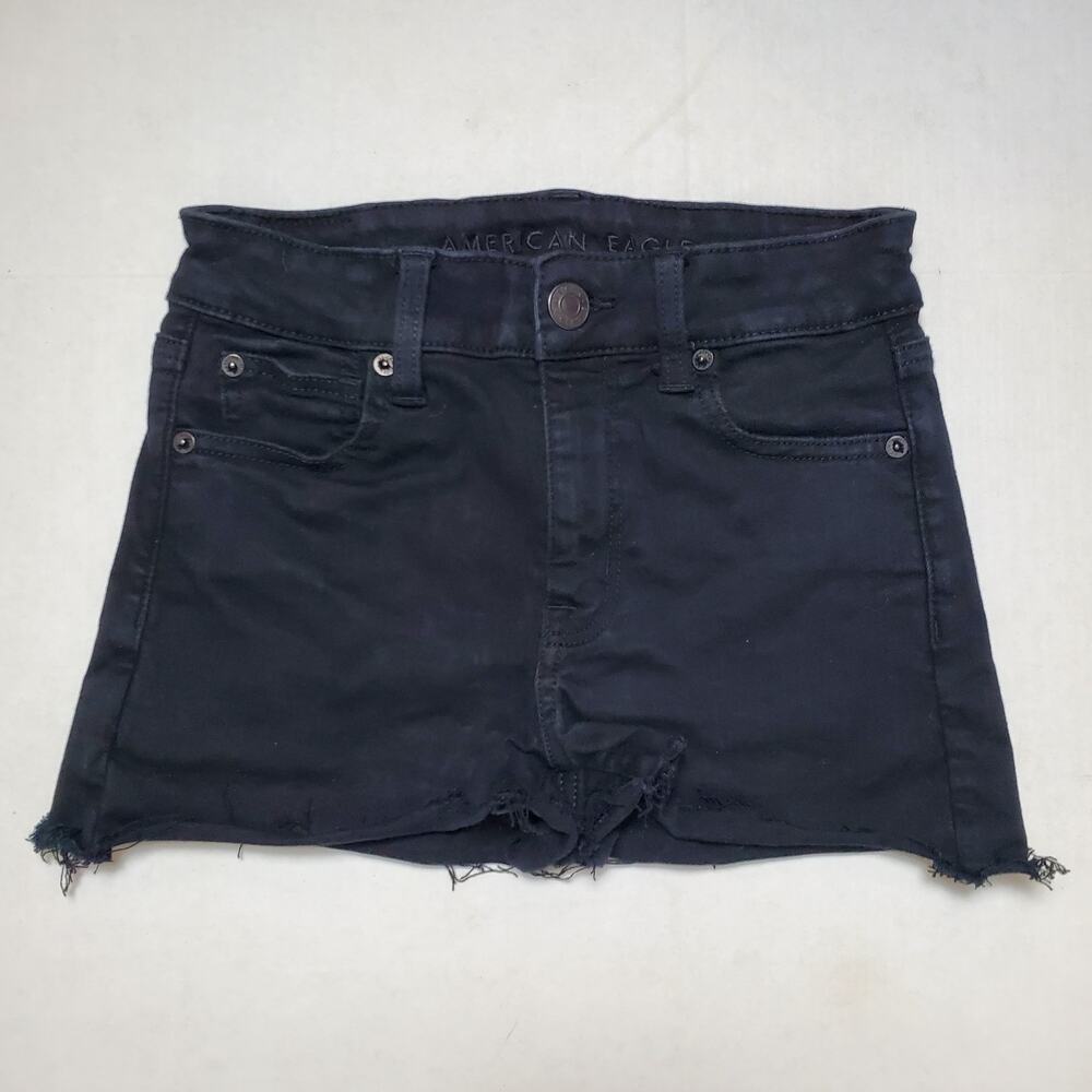 American Eagle Black Distressed Hi-Rise Shortie 0